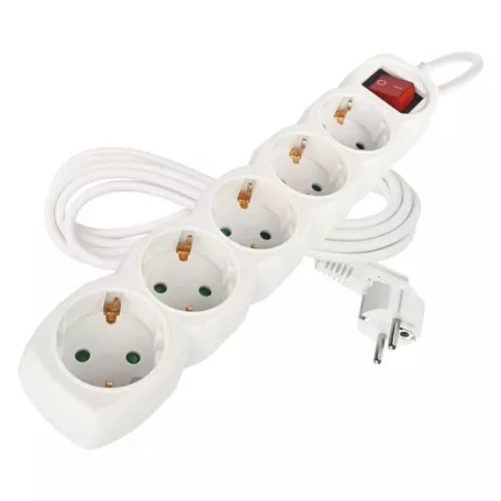 Hosszabbító 3 m / 5 aljzat / kapcsolós / fehér / PVC / 1,5 mm2