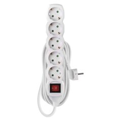   Hosszabbító 5 m / 5 aljzat / kapcsolós / fehér / PVC / 1,5 mm2