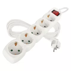   Hosszabbító 5 m / 5 aljzat / kapcsolós / fehér / PVC / 1,5 mm2