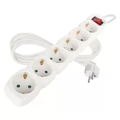   Hosszabbító 2 m / 6 aljzat / kapcsolós / fehér / PVC / 1 mm2