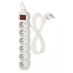   Hosszabbító 2 m / 6 aljzat / kapcsolós / fehér / PVC / 1 mm2