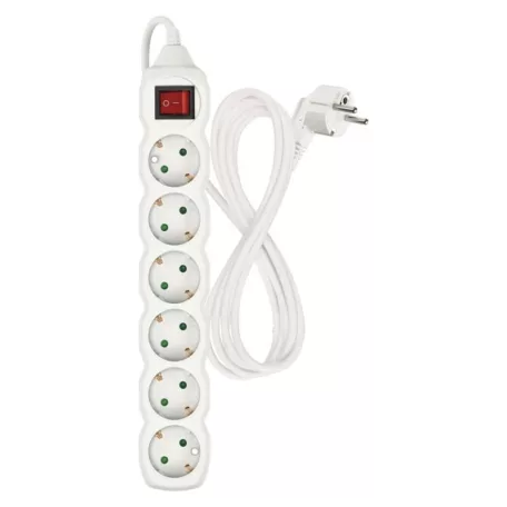 Hosszabbító 2 m / 6 aljzat / kapcsolós / fehér / PVC / 1 mm2