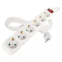   Hosszabbító 3 m / 6 aljzat / kapcsolós / fehér / PVC / 1,5 mm2