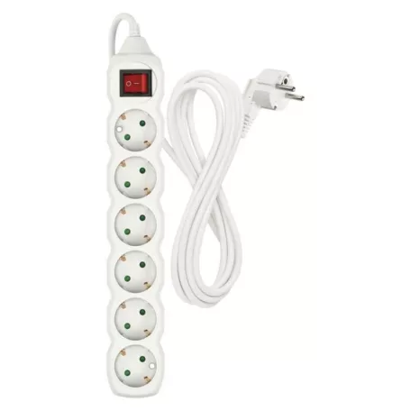 Hosszabbító 3 m / 6 aljzat / kapcsolós / fehér / PVC / 1,5 mm2