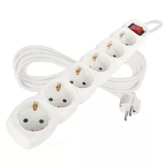   Hosszabbító 5 m / 6 aljzat / kapcsolós / fehér / PVC / 1,5 mm2