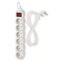   Hosszabbító 5 m / 6 aljzat / kapcsolós / fehér / PVC / 1,5 mm2