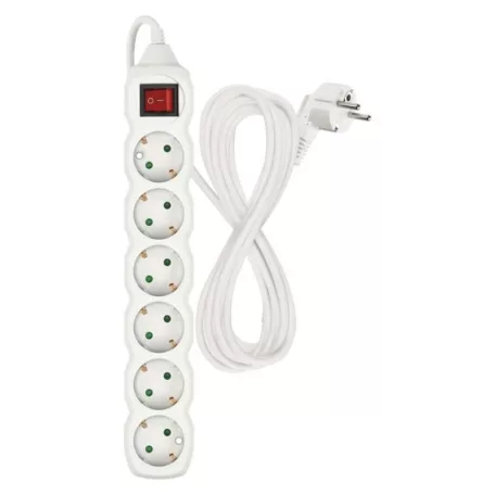 Hosszabbító 5 m / 6 aljzat / kapcsolós / fehér / PVC / 1,5 mm2