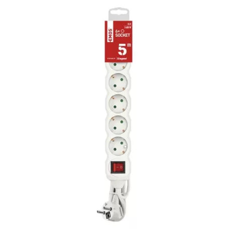 Hosszabbító 5 m / 6 aljzat / kapcsolós / fehér / PVC / 1,5 mm2