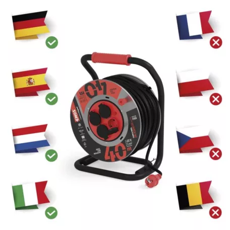 Kültéri kábeldob 40 m / 4 aljzat / fekete / gumi-neoprén / 230V / 2,5 mm2