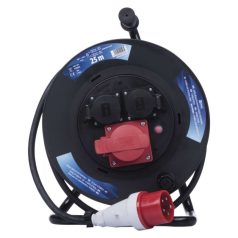   Kültéri kábeldob 25 m / 3 aljzat / fekete / gumi / 230V/400V / 1,5 mm2