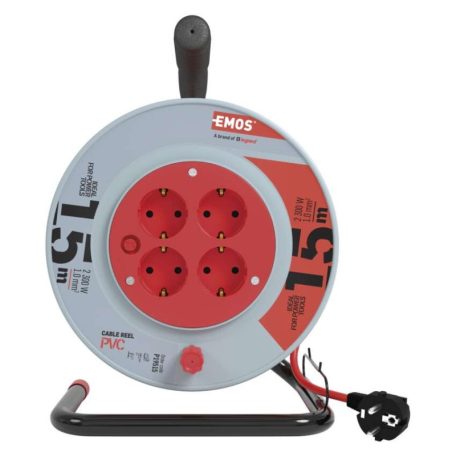 Kábeldob 15 m / 4 aljzat / fekete / PVC / 230 V / 1 mm2