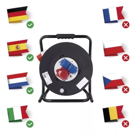 Kültéri kábeldob 33 m / 3 aljzat / fekete / gumi / 230V/400V / 2,5 mm2