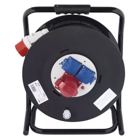 Kültéri kábeldob 33 m / 3 aljzat / fekete / gumi / 230V/400V / 2,5 mm2