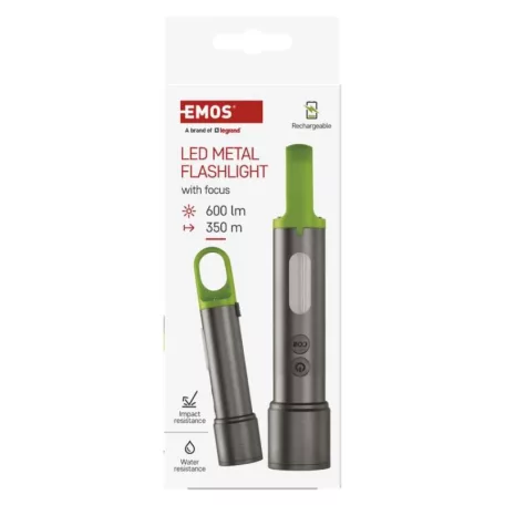 EMOS LED tölthető fém zseblámpa 600 lm, 1 200 mAh