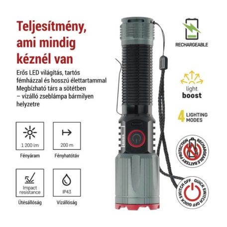 EMOS LED tölthető fém zseblámpa 1200 lm, 2200 mAh