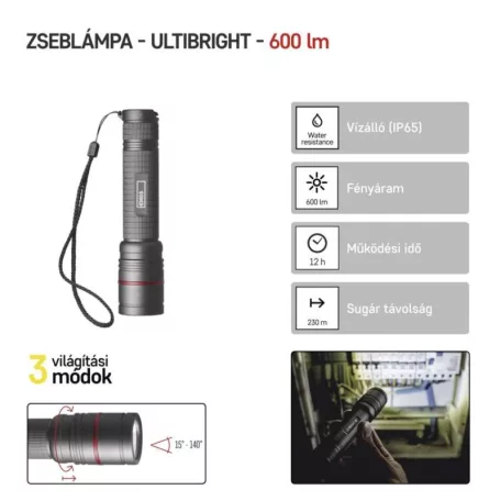 EMOS ULTIBRIGHT 80 CREE LED tölthető fém zseblámpa, 600lm