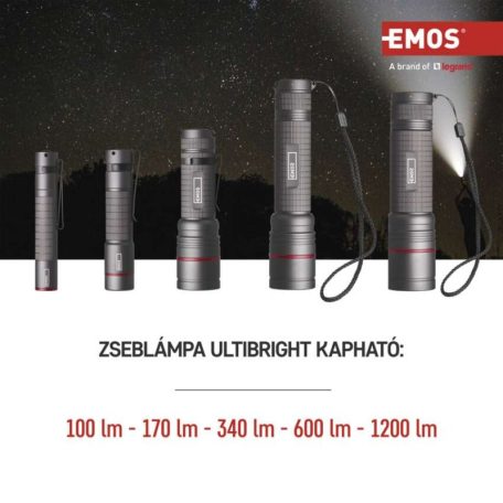 EMOS ULTIBRIGHT 90 CREE LED tölthető fém zseblámpa, 1200lm