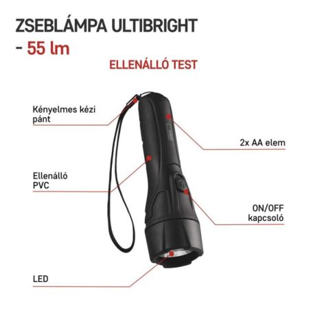 EMOS LED műanyag zseblámpa 55 lm 2xAA