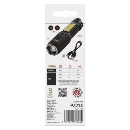 LED-es újratölthető műanyag zseblámpa P3214, 150 lm
