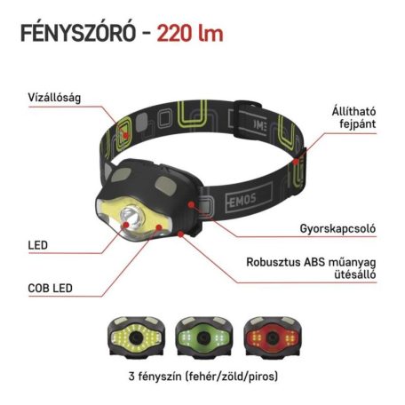 EMOS COB LED Fejlámpa 3W 220lm