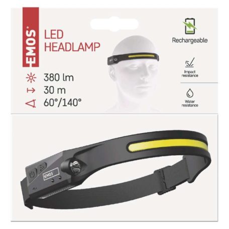 EMOS CREE LED Fejlámpa tölthető 380 lm, Li-Pol 1200 mAh