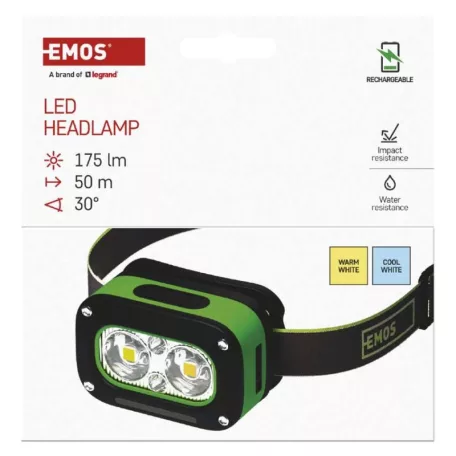 EMOS LED Fejlámpa tölthető P3545, 175 lm, 50 m, Li-pol 800 mAh