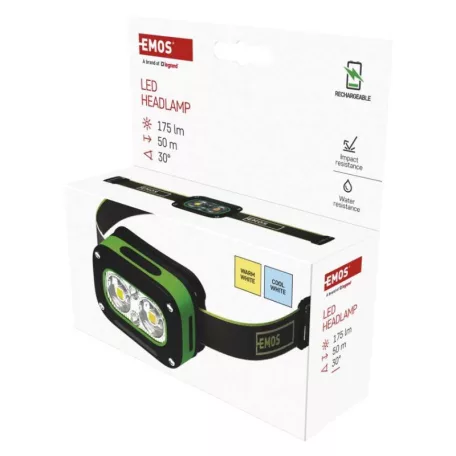 EMOS LED Fejlámpa tölthető P3545, 175 lm, 50 m, Li-pol 800 mAh