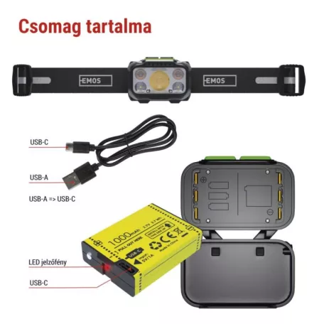 EMOS LED Fejlámpa tölthető P3546, 550 lm, 110 m, Li-Pol 1000 mAh / 3× AAA