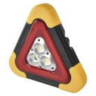LED figyelmeztető háromszög, tölthető, COB LED + piros LED