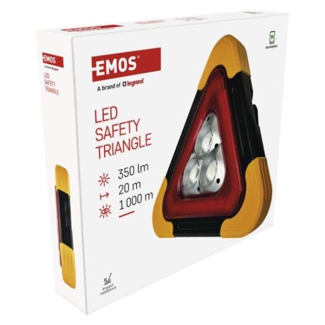 LED figyelmeztető háromszög, tölthető, COB LED + piros LED