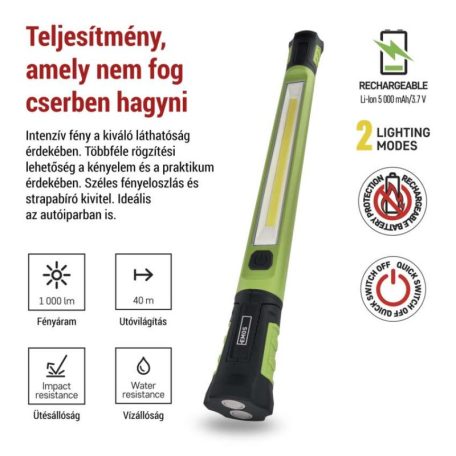 COB LED újratölthető zseblámpa P4545, 1000 lm, 2600 mAh