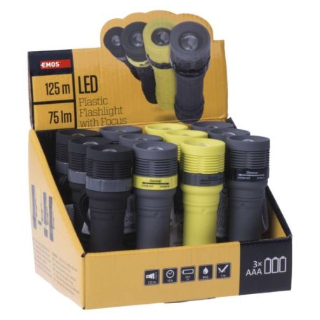 EMOS LED zseblámpa 3W 75lm 3xAAA fókuszálható 12db, display box