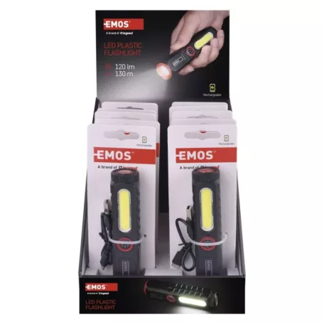 LED-es újratölthető műanyag zseblámpa P4720, 120 lm, 10 PCS, display box