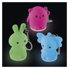 LED szilikon kulcstartó – állatkák, 12 db, display box