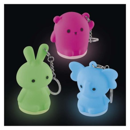 LED szilikon kulcstartó – állatkák, 12 db, display box