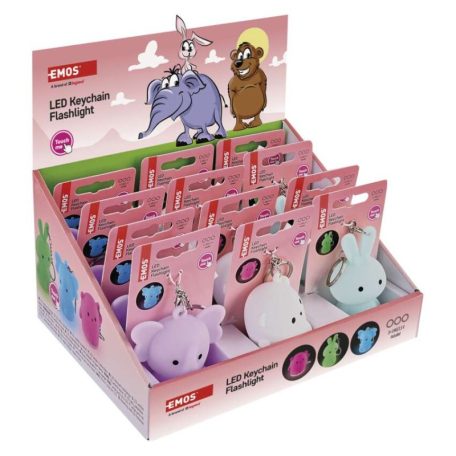 LED szilikon kulcstartó – állatkák, 12 db, display box