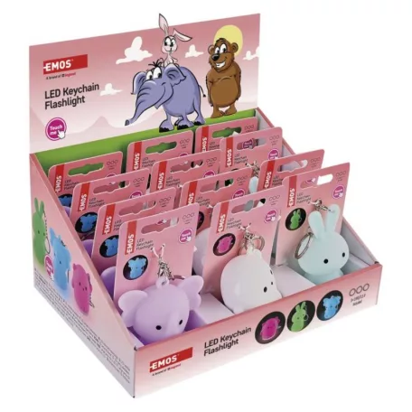 LED szilikon kulcstartó – állatkák, 12 db, display box