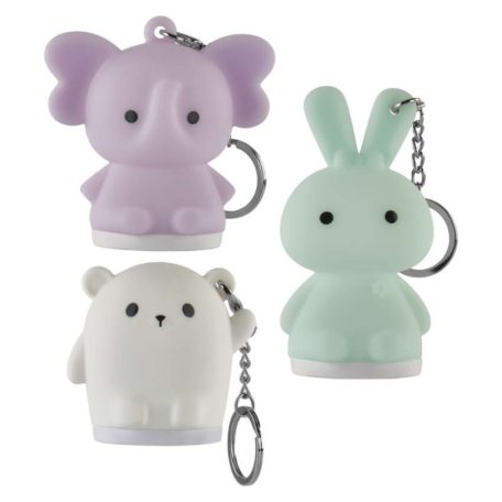 LED szilikon kulcstartó – állatkák, 12 db, display box