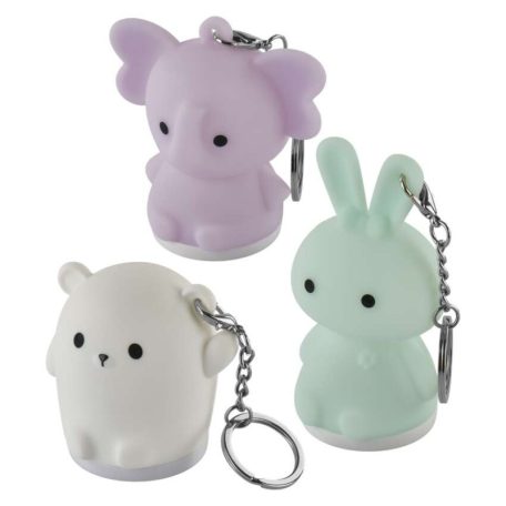 LED szilikon kulcstartó – állatkák, 12 db, display box