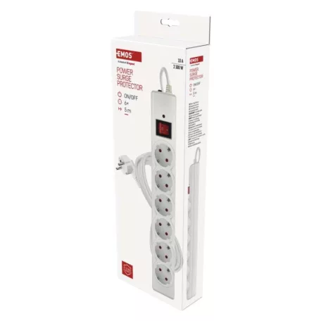 EMOS Túlfeszültségvédő 6 aljzat, 5 m, fehér