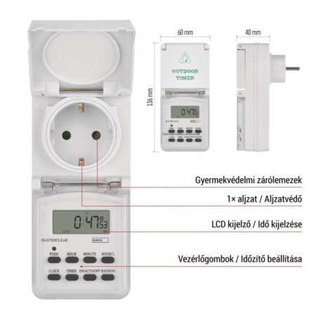 Digitális kapcsoló aljzat, kültéri, IP44