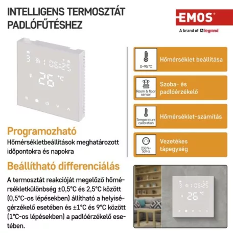 GoSmart Programozható vezetékes termosztát padlófűtéshez WiFi-vel P56201UF