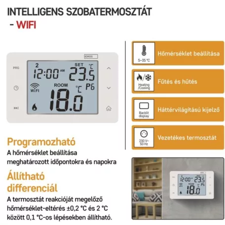 GoSmart Programozható vezetékes szobatermosztát WiFi-vel P56201