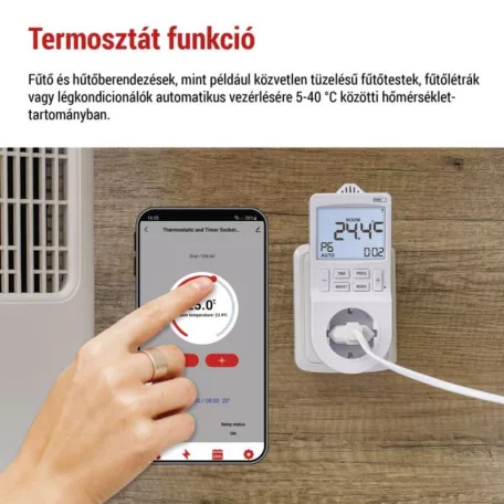 GoSmart 2 az 1-ben konnektoros, digitális termosztát időzítő funkcióval, schuko, WiFi