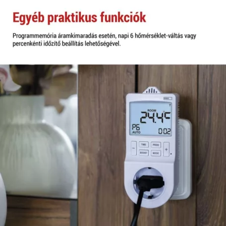 GoSmart 2 az 1-ben konnektoros, digitális termosztát időzítő funkcióval, schuko, WiFi