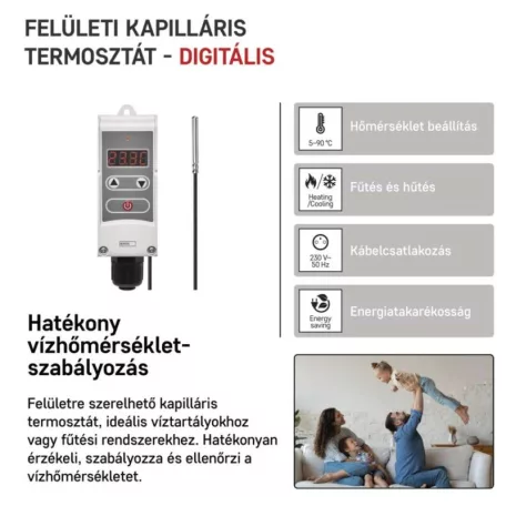 Manuális felületre szerelhető csőtermosztát kapilláris érzékelővel P5684