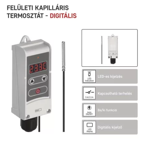 Manuális felületre szerelhető csőtermosztát kapilláris érzékelővel P5684
