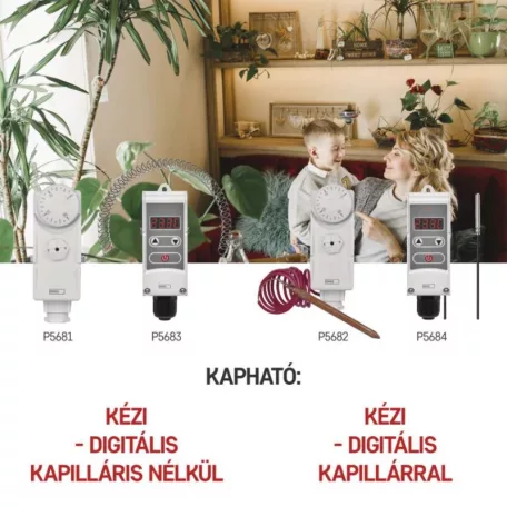 Manuális felületre szerelhető csőtermosztát kapilláris érzékelővel P5684