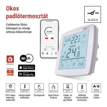 GoSmart Programozható vezetékes termosztát padlófűtéshez WiFi-vel P56S01F