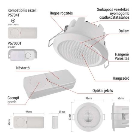 Vezetékes/Vezeték nélküli csengő P57103, beépített